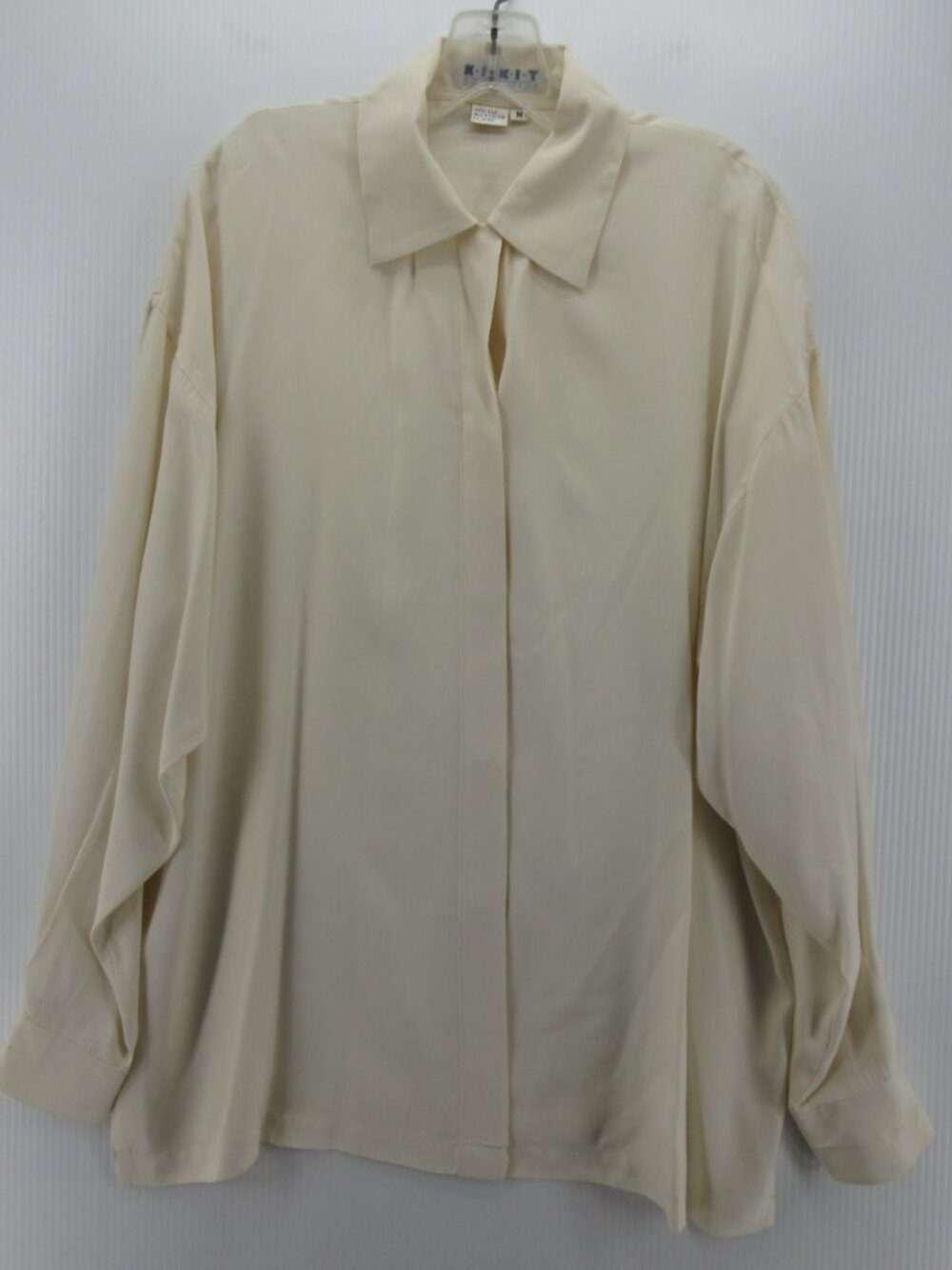 VINTAGE Kikit Maurice Sasson Top Medium Silk Shirt Loop Collar Y2K *